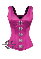 Purple Satin Corset Shoulder Straps Silver Seal Lock Gothic Burlesque Costume Waist Training Overbust Bustier Top