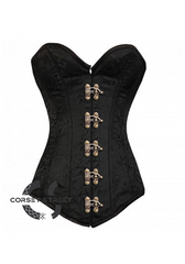 Black Brocade Gothic Burlesque Costume Waist Training Bustier Antique Clasps LONGLINE Plus Size  Overbust Corset Top