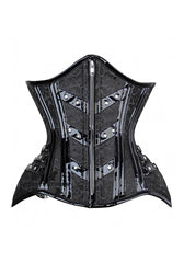 Black PVC Leather and Brocade Steampunk Costume Underbust Corset