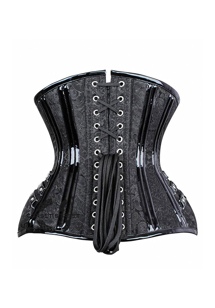 Black PVC Leather and Brocade Steampunk Costume Underbust Corset