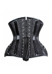 Black PVC Leather and Brocade Steampunk Costume Underbust Corset