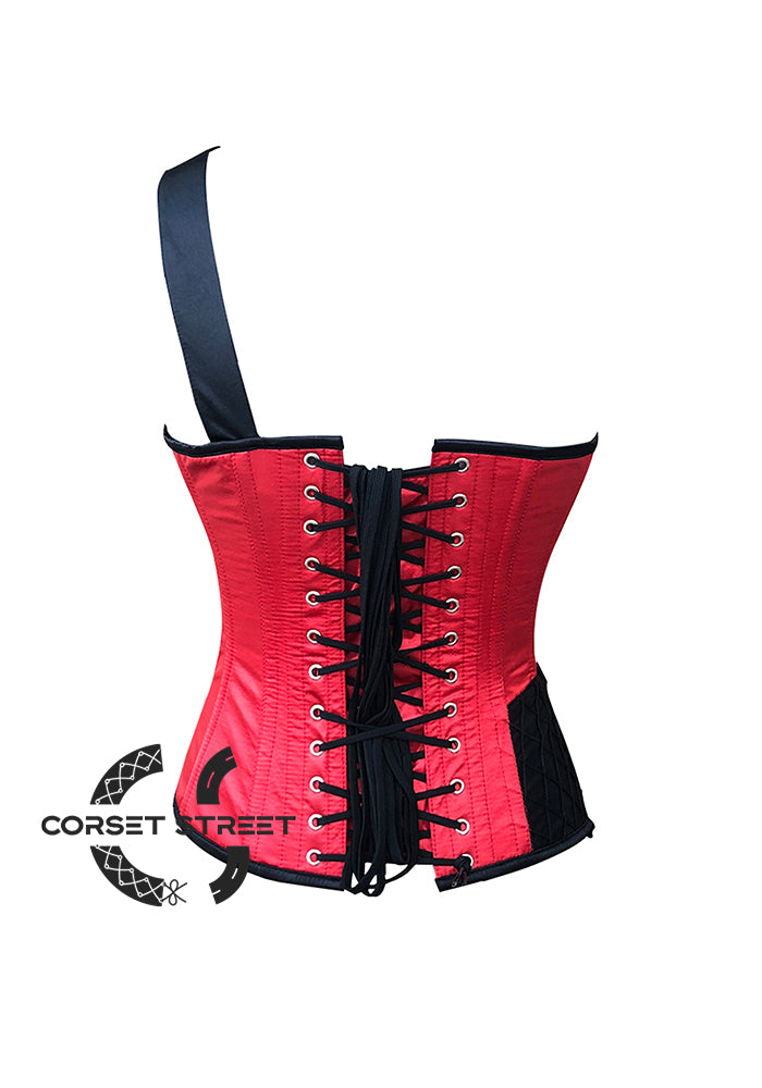 Red and Black Satin Gothic Steampunk Costume Overbust Plus Size Bustier Top
