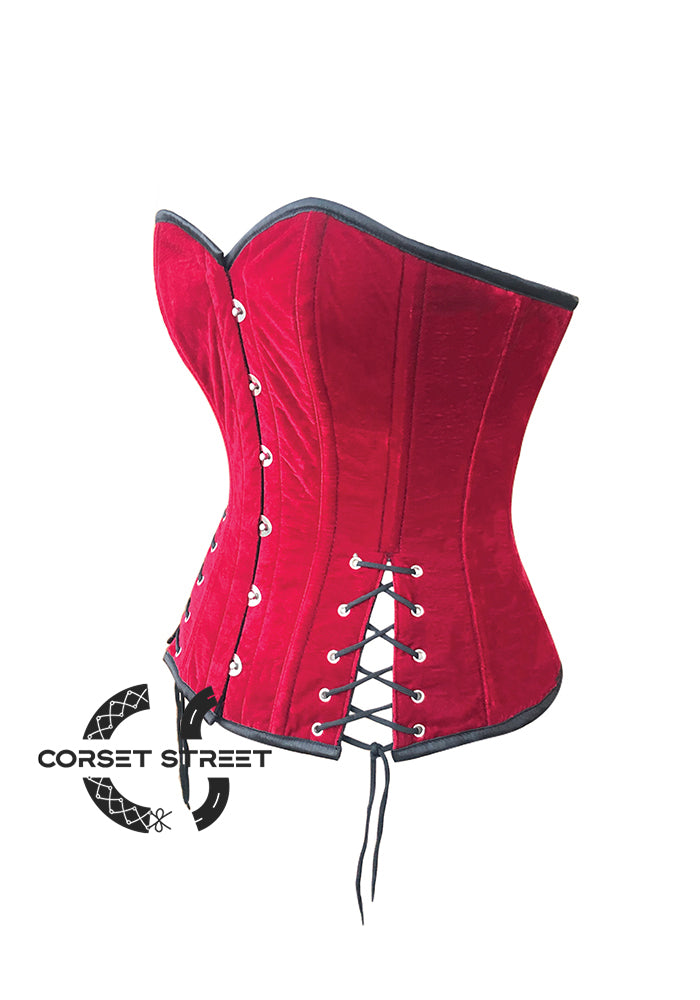 Red Velvet Gothic Costume Waist Training Overbust Plus Size Bustier Top