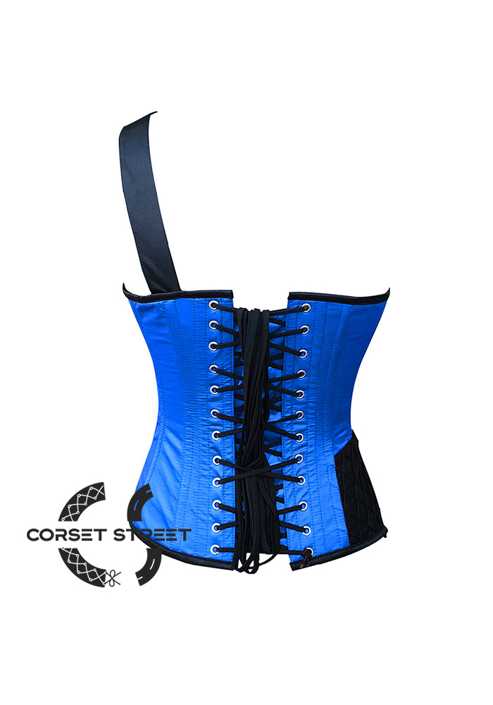 Blue and Black Satin Gothic Steampunk Costume Overbust Bustier Top