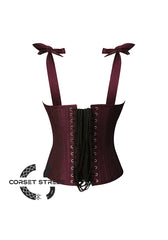 Wine Color Silk Corset Gothic Waist Training Bustier with Shoulder Strap Overbust Plus Size  Top