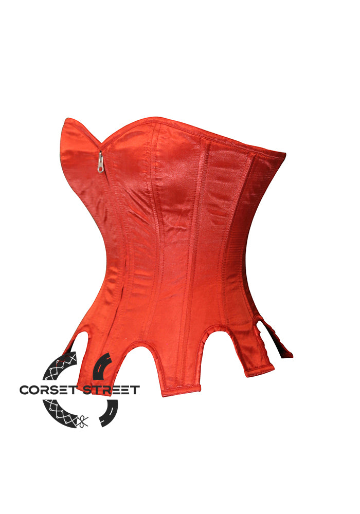 Red Satin With Front Zipper Gothic Costume Overbust Plus Size Corset Top