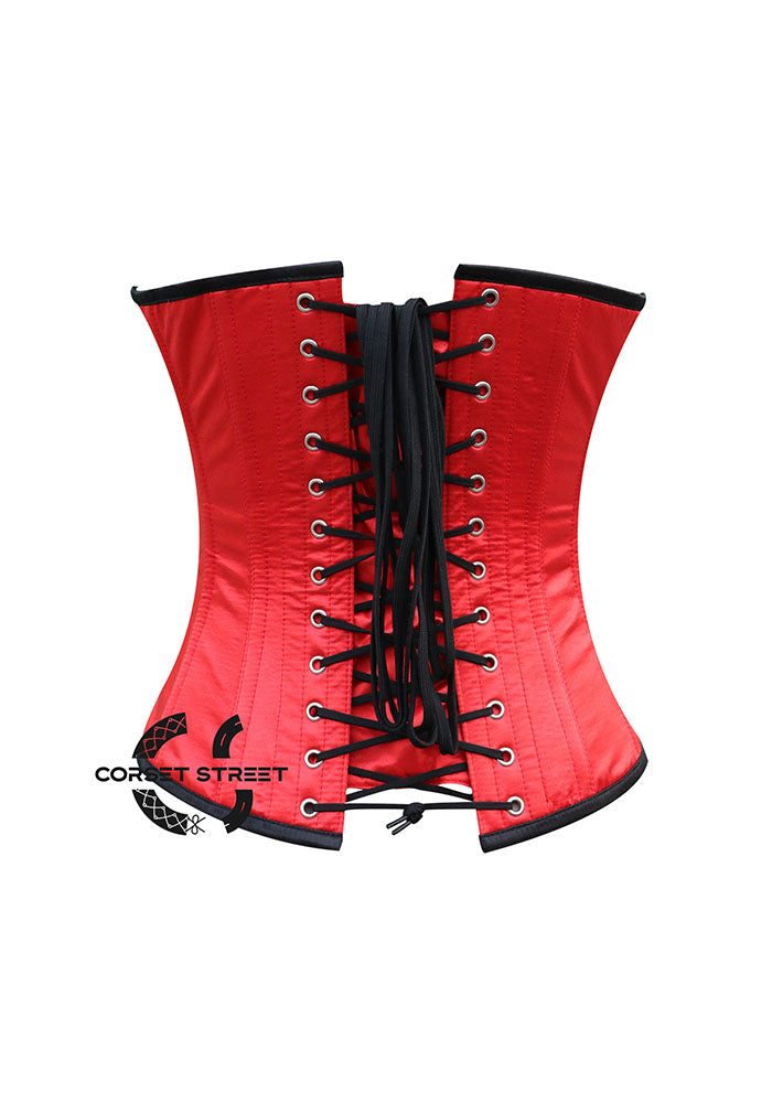 Red Satin Flowers And Sequins Hand Work Burlesque Gothic Costume Overbust Bustier Top