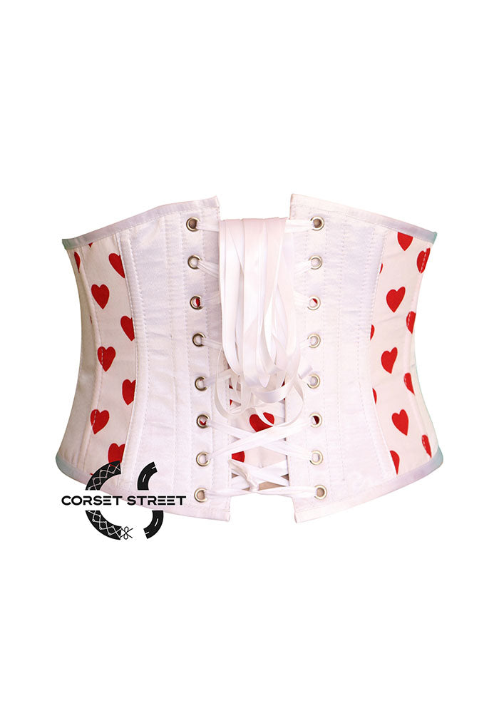 White Satin Heart Print Gothic Underbust Waist Trainer Plus Size Corset Bustier Top