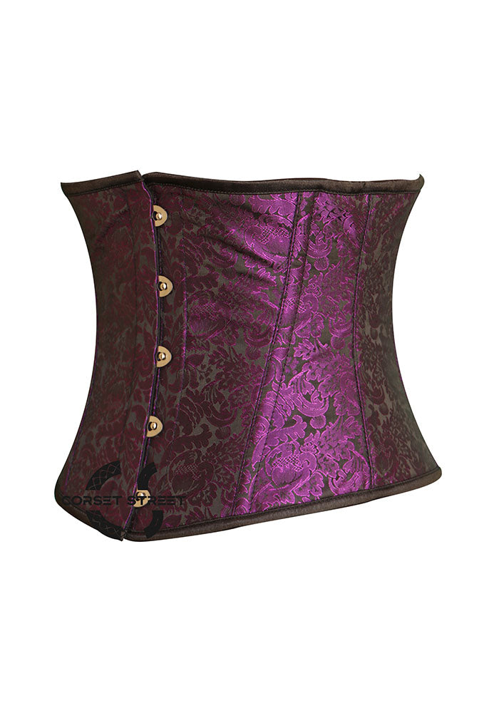 Purple And Black Brocade Gothic Underbust Waist Trainer Plus Size  Corset Bustier Top