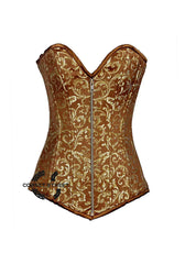 Brown And Golden Brocade Longline Front Zipper Burlesque Gothic Overbust Plus Size Corset