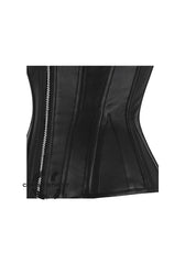 Black Faux Leather Front Zipper Steampunk Waist Training Overbust Corset Plus Size Bustier Top